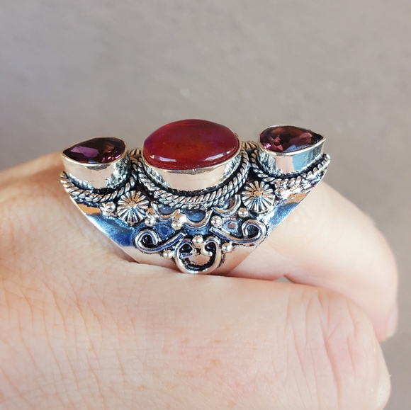 New Triplet Opal & Amethyst 925 Silver Statement Ring. - Picture 9 of 10